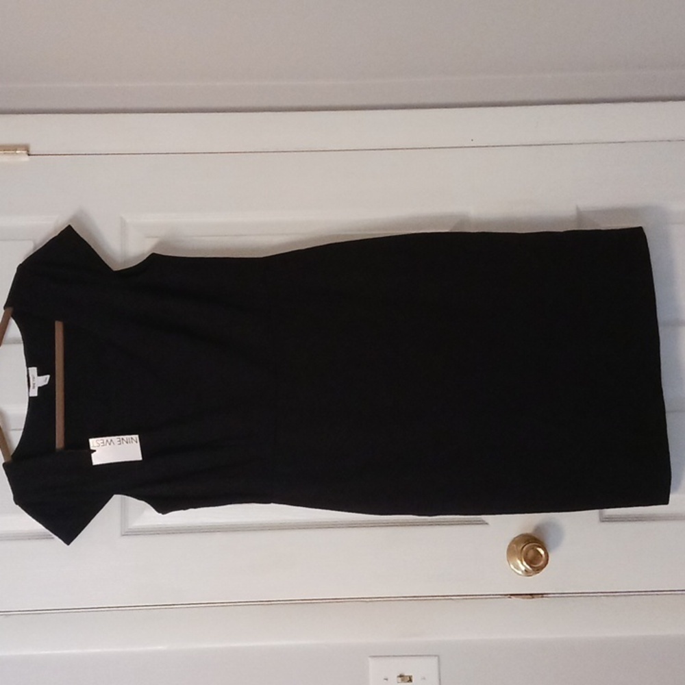 Nine West black stretch dress pullover cap sleeve stretch NWT midi size L